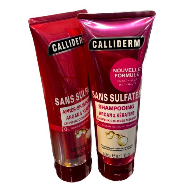 🔴 CALLIDERM – Shampooing & Après-shampooing Sans Sulfates – Argan & Kératine (Cheveux Colorés ou Mêchés)