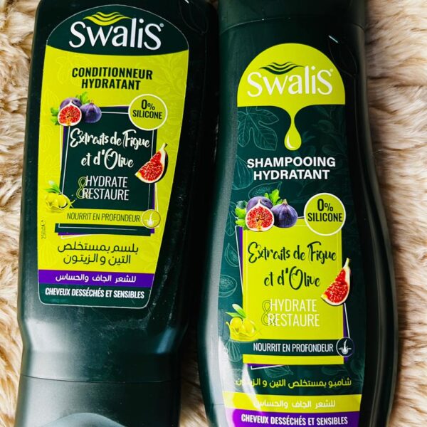 🟢 Swalis Shampooing et apres shampooing Hydratant – Extraits de Figue et d’Olive – 250ml
